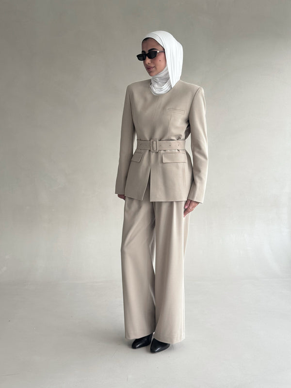 Round Neckline Suit w/ Belt