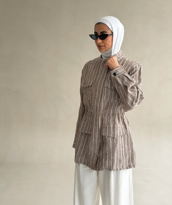 Striped Utility Linen Shirt