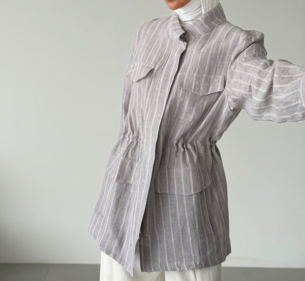 Striped Utility Linen Shirt
