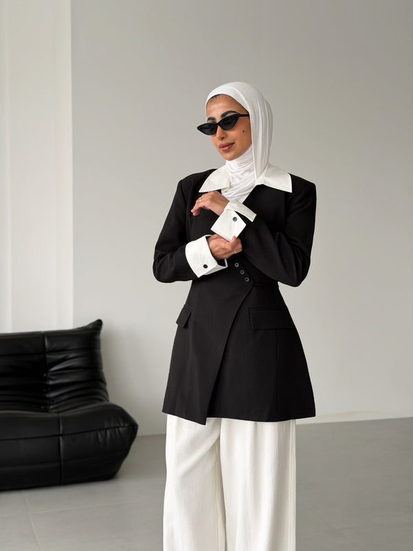 Asymmetric Contrast  Drawstring Blazer