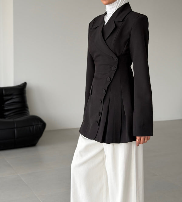 Pleated Button Asymmetry Blazer