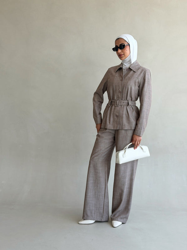 Two-piece Linen Belted Set