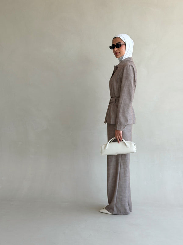 Two-piece Linen Belted Set