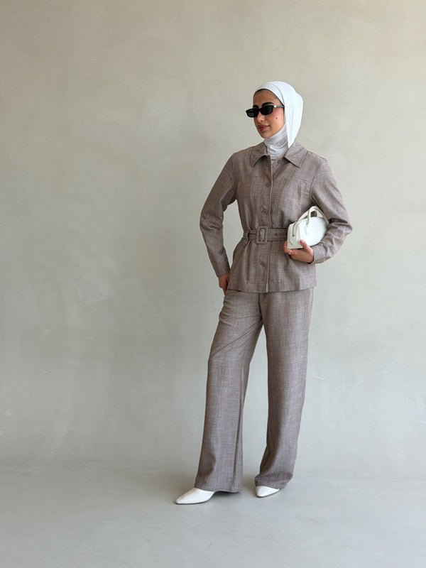 Two-piece Linen Belted Set