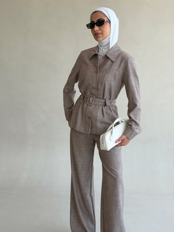 Two-piece Linen Belted Set