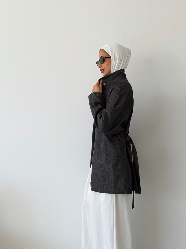 Funnel Collared Jacket w/ Belt