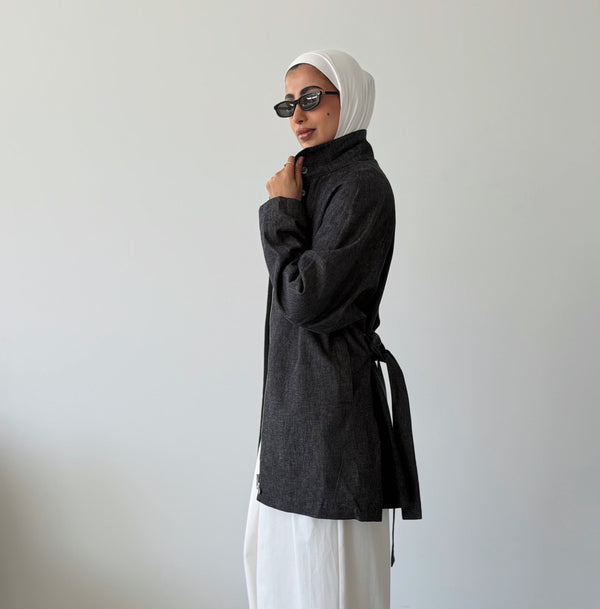 Funnel Collared Jacket w/ Belt