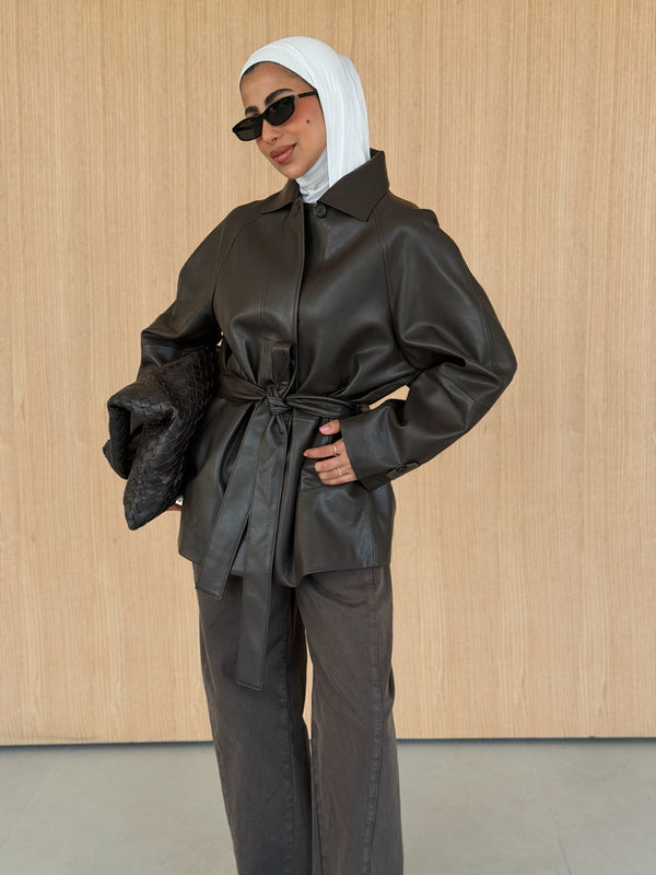 Waist Belt Leather Jacket