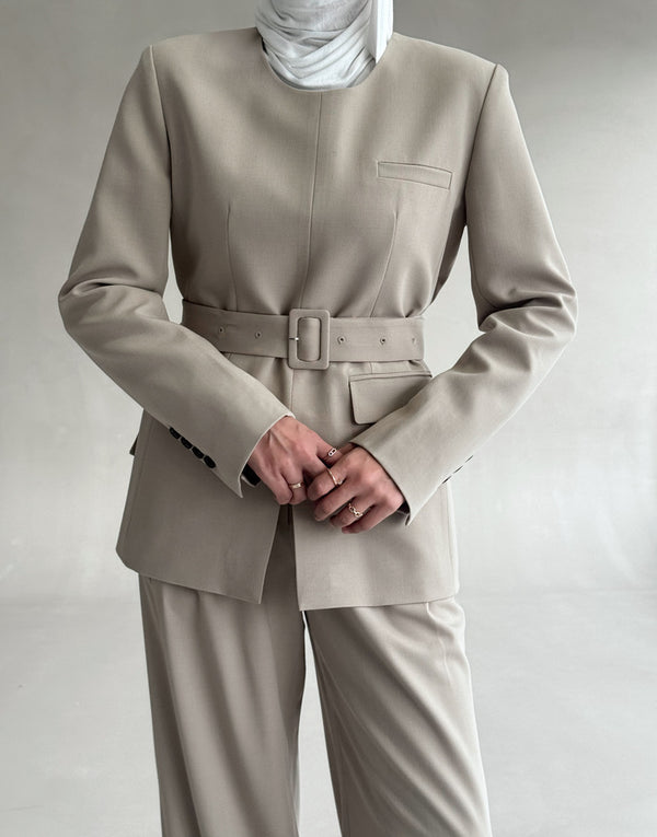 Round Neckline Suit w/ Belt