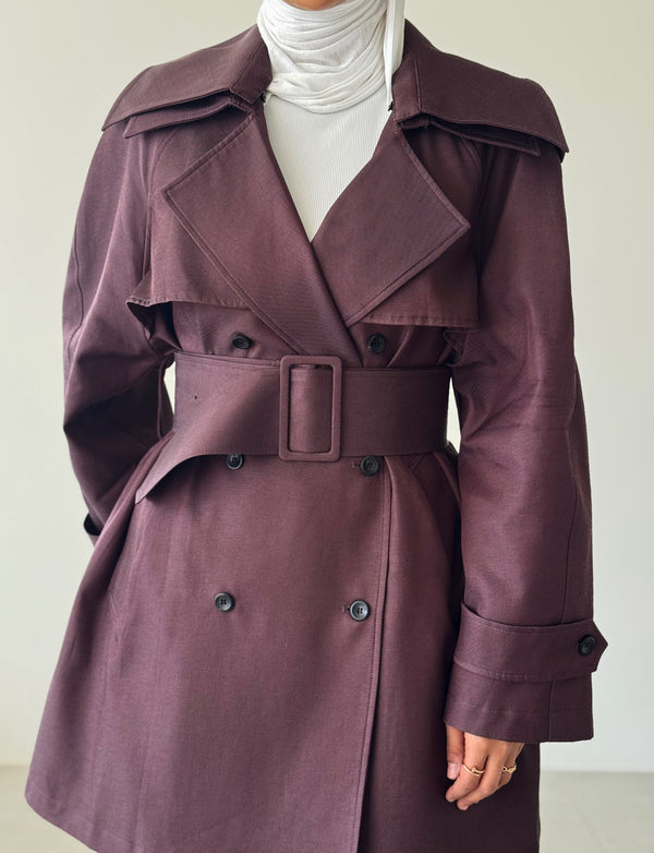 Short Solid Belted Loose Trench Coat