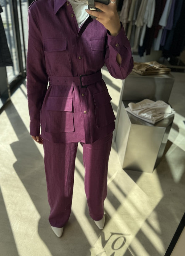 4 Pockets Belted Top w/ Pants Set