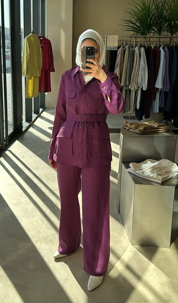 4 Pockets Belted Top w/ Pants Set