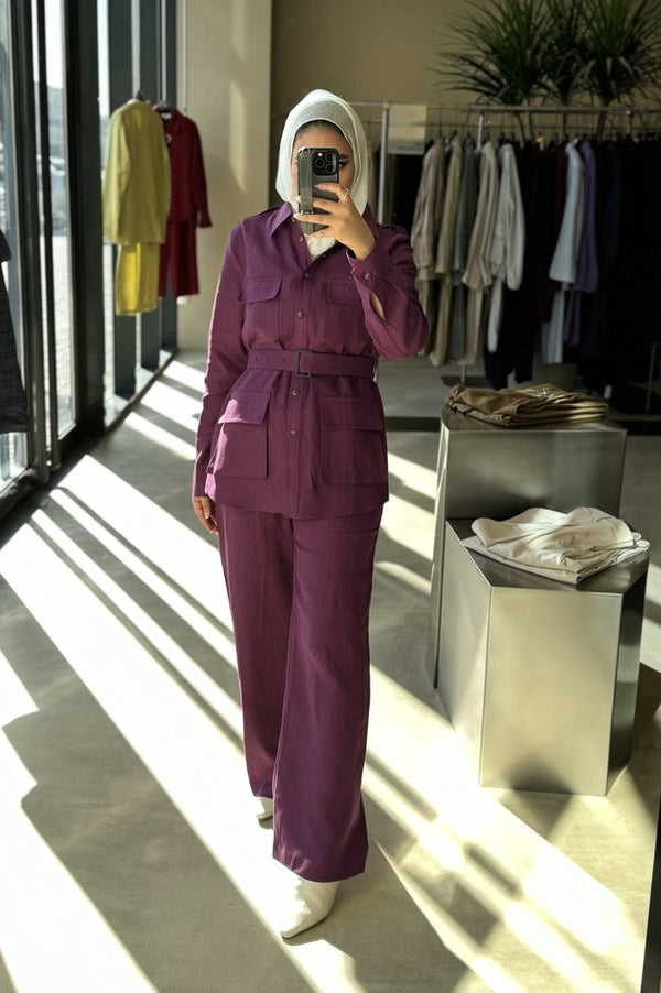 4 Pockets Belted Top w/ Pants Set