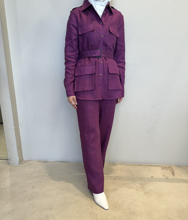 4 Pockets Belted Top w/ Pants Set