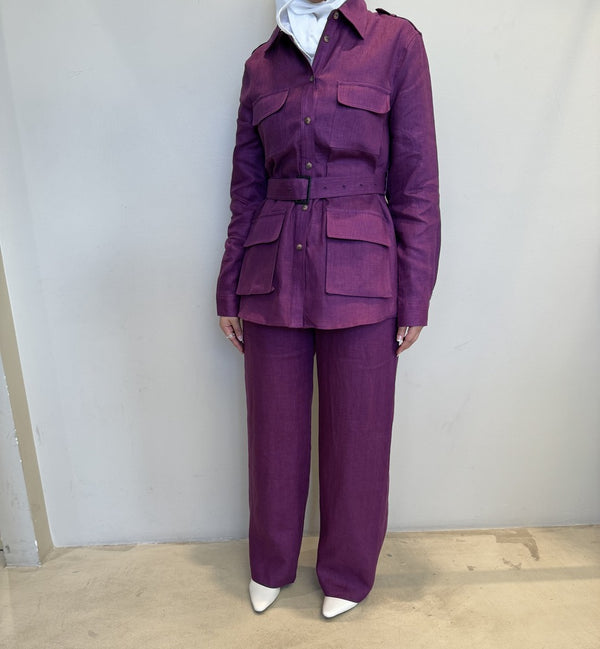 4 Pockets Belted Top w/ Pants Set