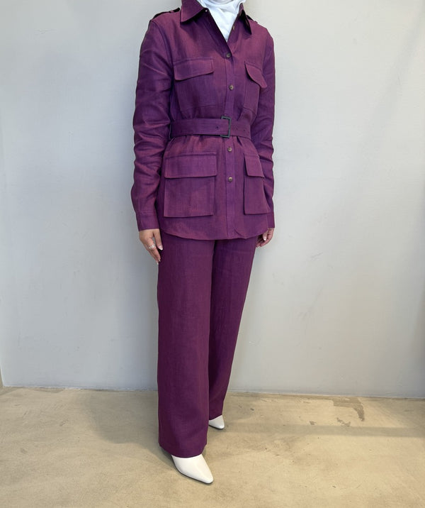 4 Pockets Belted Top w/ Pants Set