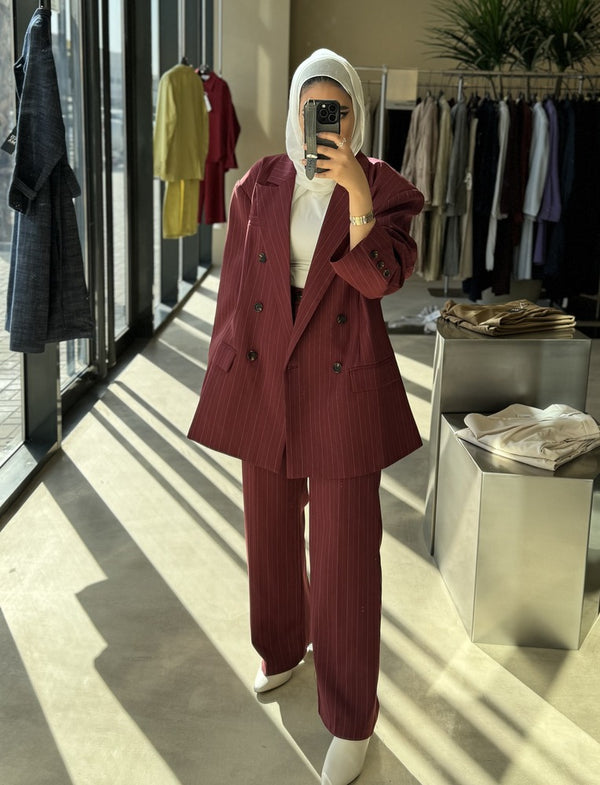 6 Buttons Striped Blazer Pants 2PC Set