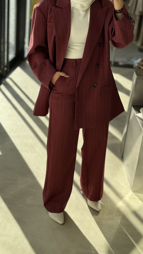 6 Buttons Striped Blazer Pants 2PC Set