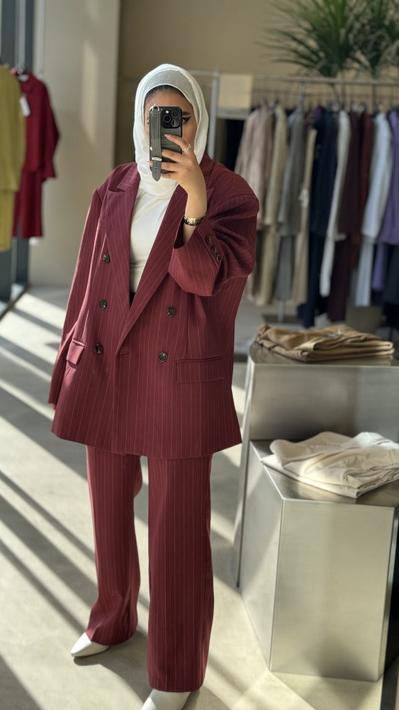 6 Buttons Striped Blazer Pants 2PC Set