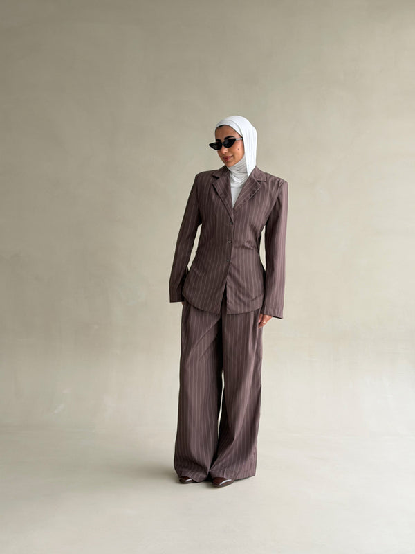Belted Pinstripe Power Suit