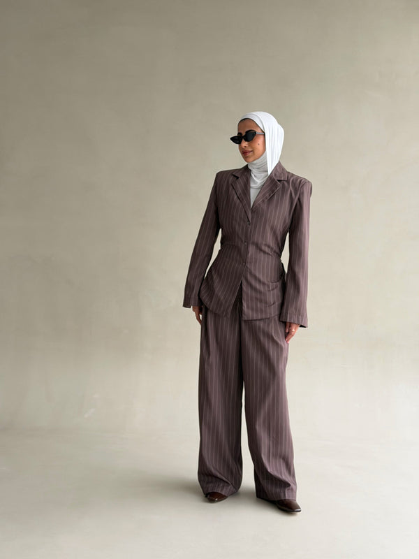 Belted Pinstripe Power Suit
