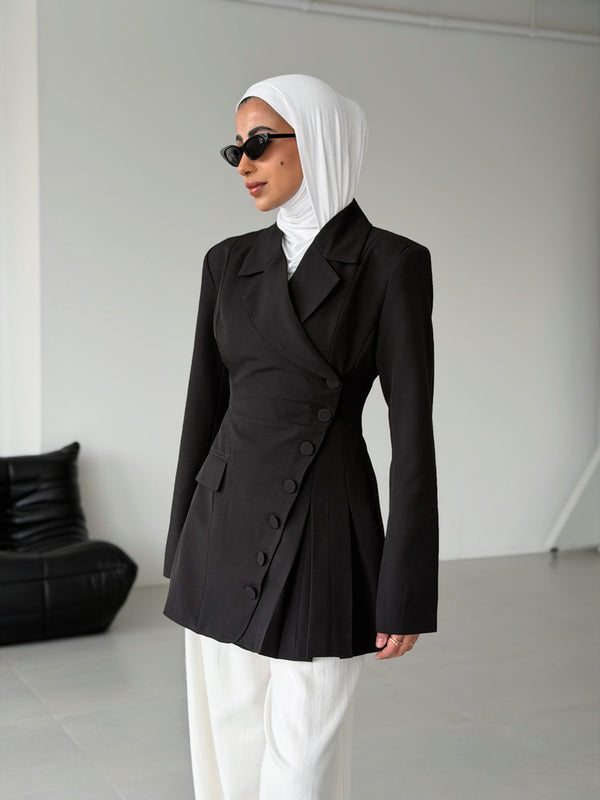 Pleated Button Asymmetry Blazer