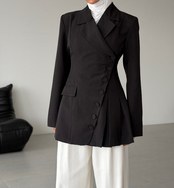 Pleated Button Asymmetry Blazer