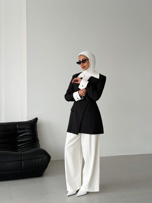Asymmetric Contrast  Drawstring Blazer