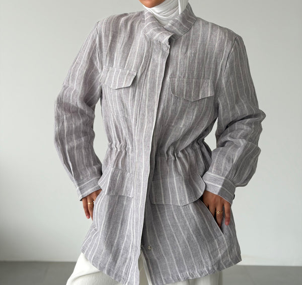 Striped Utility Linen Shirt