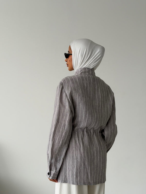 Striped Utility Linen Shirt