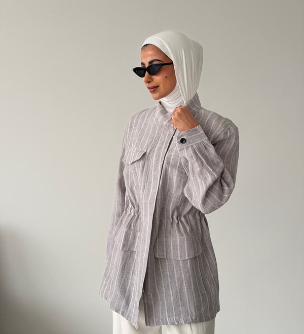 Striped Utility Linen Shirt