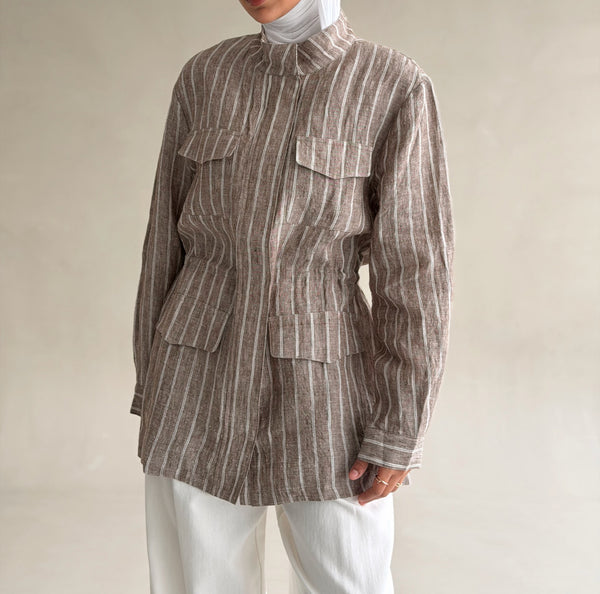 Striped Utility Linen Shirt