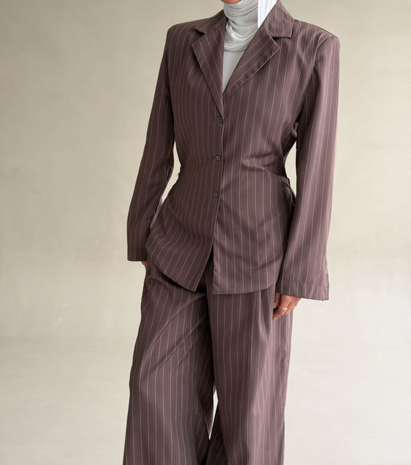 Belted Pinstripe Power Suit