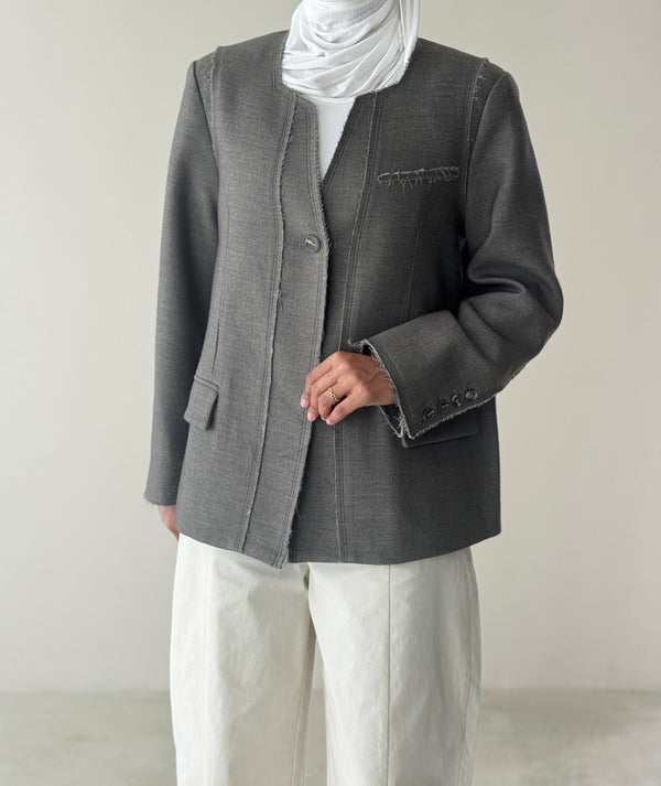 Raw Cut One Button Blazer