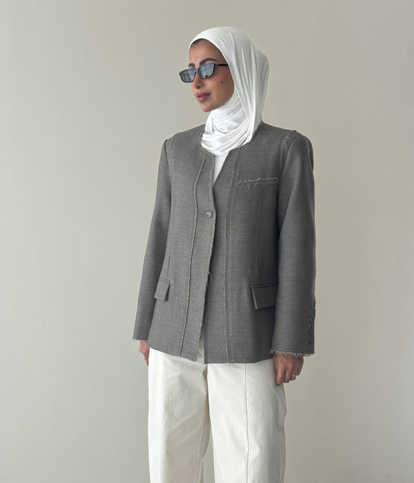 Raw Cut One Button Blazer