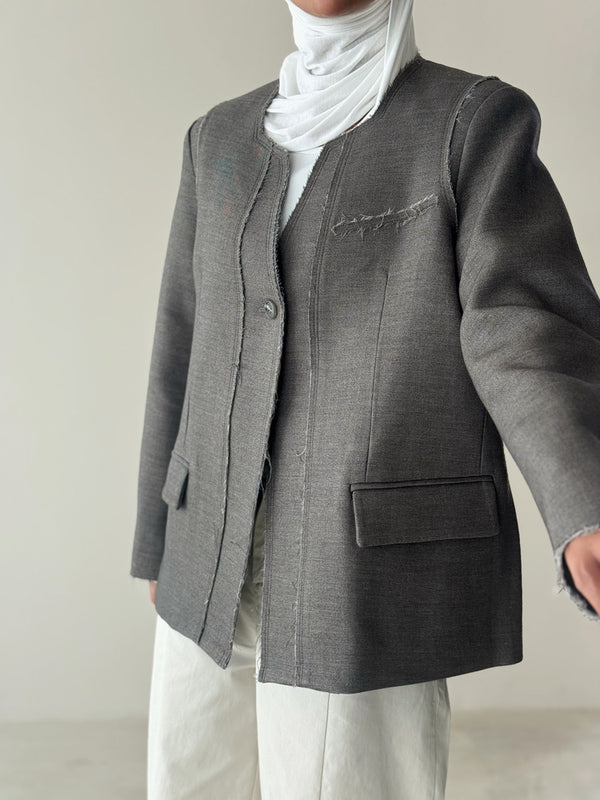 Raw Cut One Button Blazer