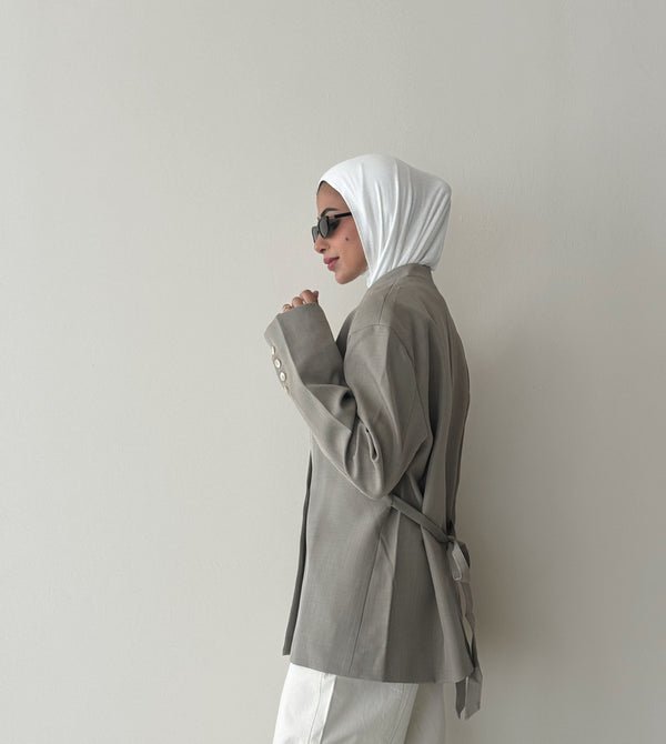 Loose Vneck Belted Blazer