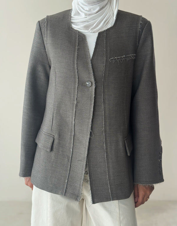 Raw Cut One Button Blazer