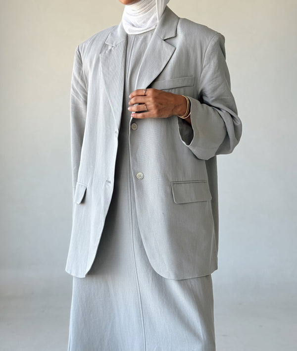 2PC Linen Blazer Sleeveless Dress Setملابس كاملة / أطقم
