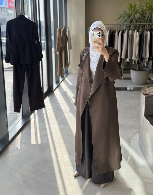 Round Neck Trench Coat with Belt