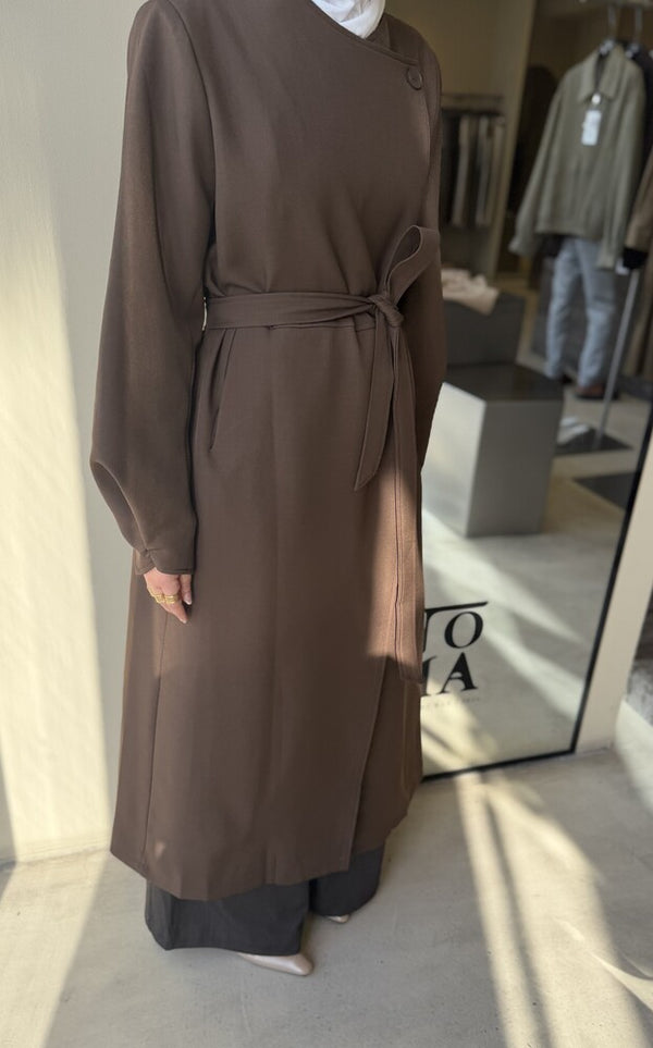 Round Neck Trench Coat with Belt