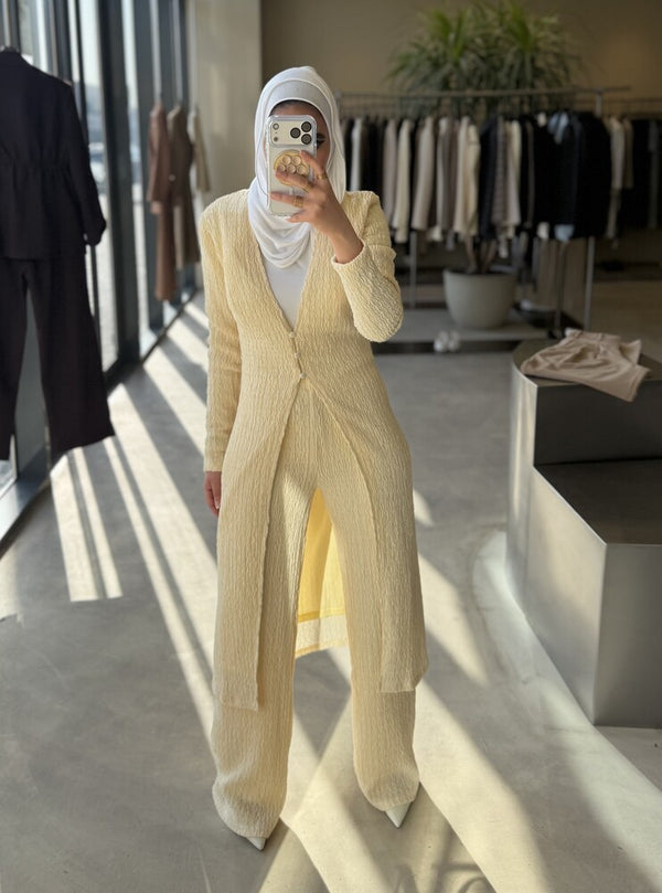 Crinkle Textured Midi Shirt and Pants