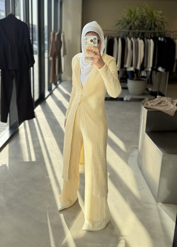 Crinkle Textured Midi Shirt and Pants