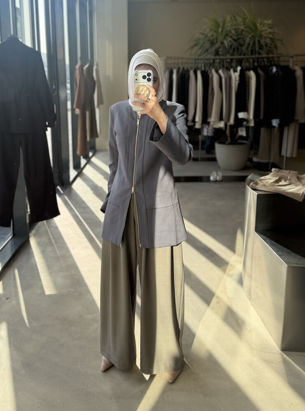 Round Neck Zippered Jacket