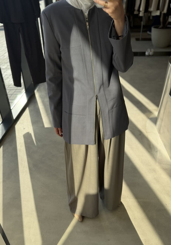 Round Neck Zippered Jacket