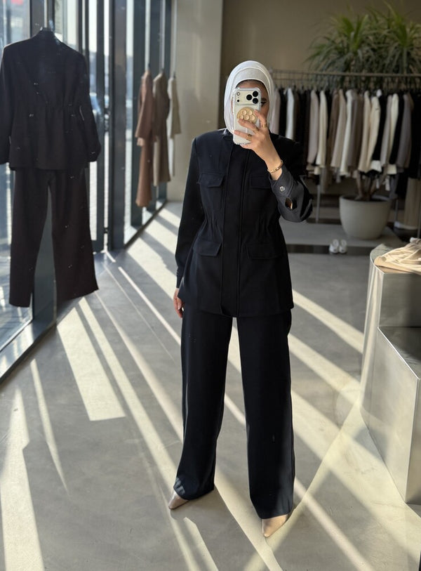 Chest-Pocket Jacket Pants Set