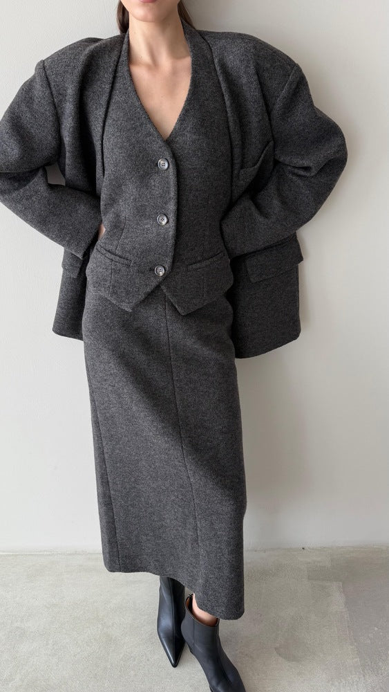 Woolen 3PC Skirt Set