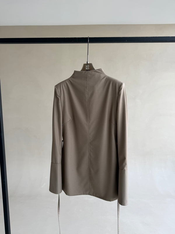 High-neck Belted Shirt