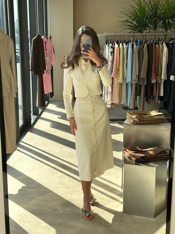 Textured A-line Buttoned Skirt Set