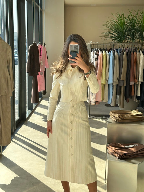 Textured A-line Buttoned Skirt Set